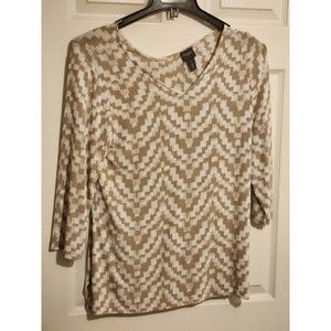 Chico Travelers Size 1 (M 8-10) Made In Usa Brown And White V-neck Top